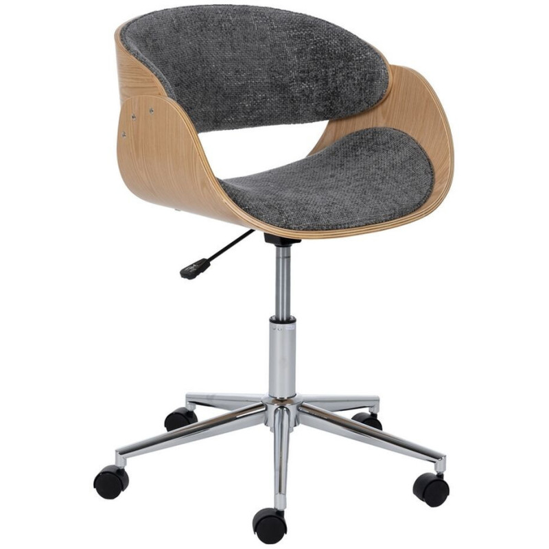 Chaise de bureau moderne à roulettes en Tissu Gris Bois de noyer Naturel Métal Argenté Yoril - 1