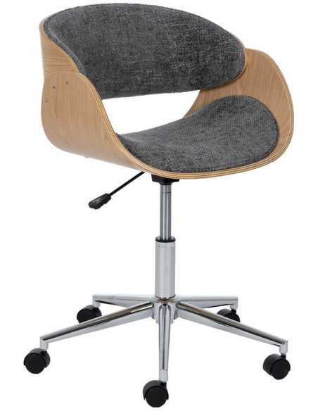 Chaise de bureau moderne à roulettes en Tissu Gris Bois de noyer Naturel Métal Argenté Yoril - 1