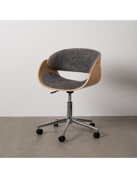 Chaise de bureau moderne à roulettes en Tissu Gris Bois de noyer Naturel Métal Argenté Yoril - 2