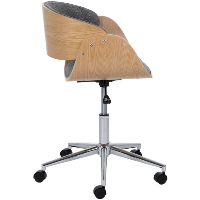Chaise de bureau moderne à roulettes en Tissu Gris Bois de noyer Naturel Métal Argenté Yoril - 3