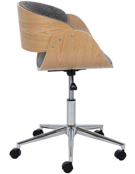 Chaise de bureau moderne à roulettes en Tissu Gris Bois de noyer Naturel Métal Argenté Yoril - 3
