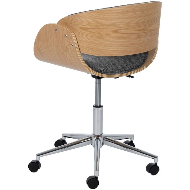 Chaise de bureau moderne à roulettes en Tissu Gris Bois de noyer Naturel Métal Argenté Yoril - 4