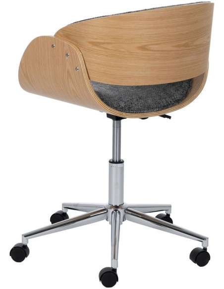 Chaise de bureau moderne à roulettes en Tissu Gris Bois de noyer Naturel Métal Argenté Yoril - 4