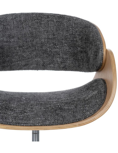 Chaise de bureau moderne à roulettes en Tissu Gris Bois de noyer Naturel Métal Argenté Yoril - 5