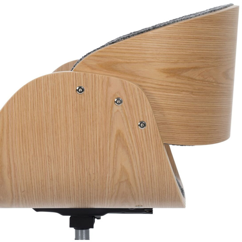 Chaise de bureau moderne à roulettes en Tissu Gris Bois de noyer Naturel Métal Argenté Yoril - 7