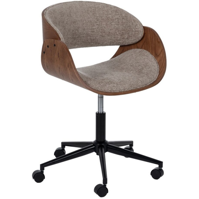 Chaise de bureau moderne à roulettes en Tissu Beige Bois de noyer Marron Métal Noir Yoril - 1