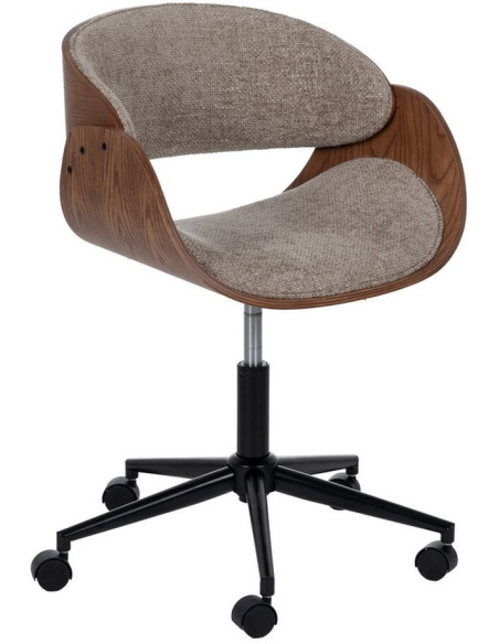 Chaise de bureau moderne à roulettes en Tissu Beige Bois de noyer Marron Métal Noir Yoril - 1