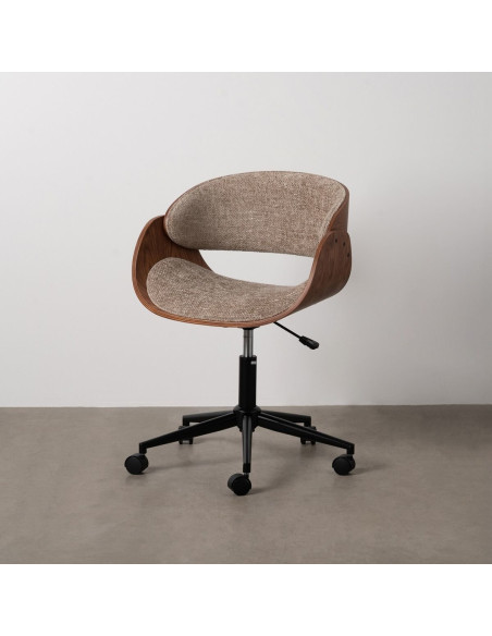 Chaise de bureau moderne à roulettes en Tissu Beige Bois de noyer Marron Métal Noir Yoril - 2