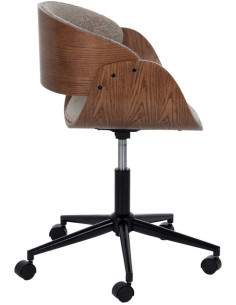 Chaise de bureau moderne à roulettes en Tissu Beige Bois de noyer Marron Métal Noir Yoril - 3