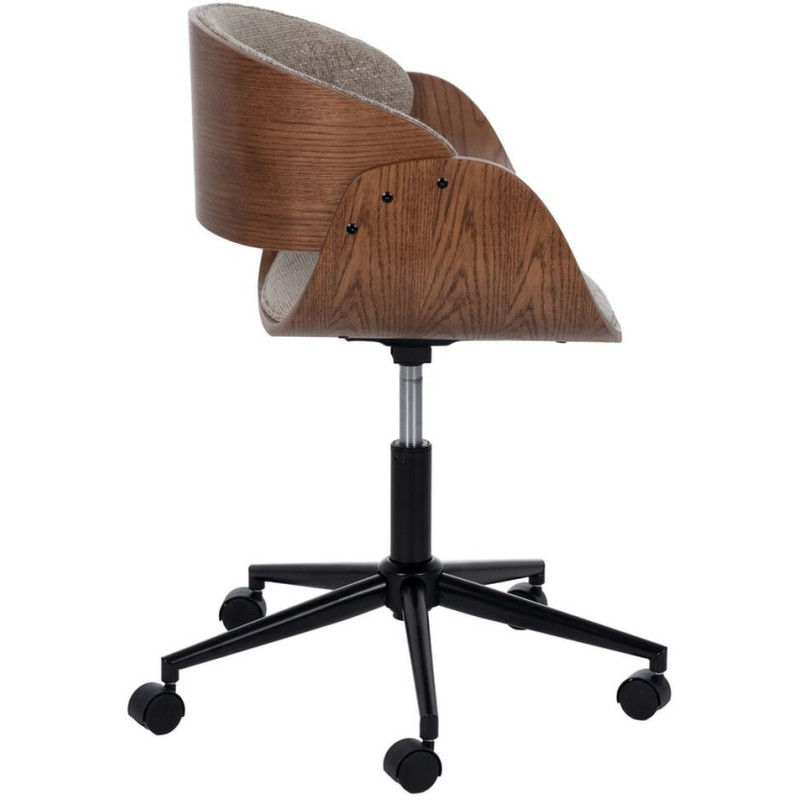 Chaise de bureau moderne à roulettes en Tissu Beige Bois de noyer Marron Métal Noir Yoril - 3
