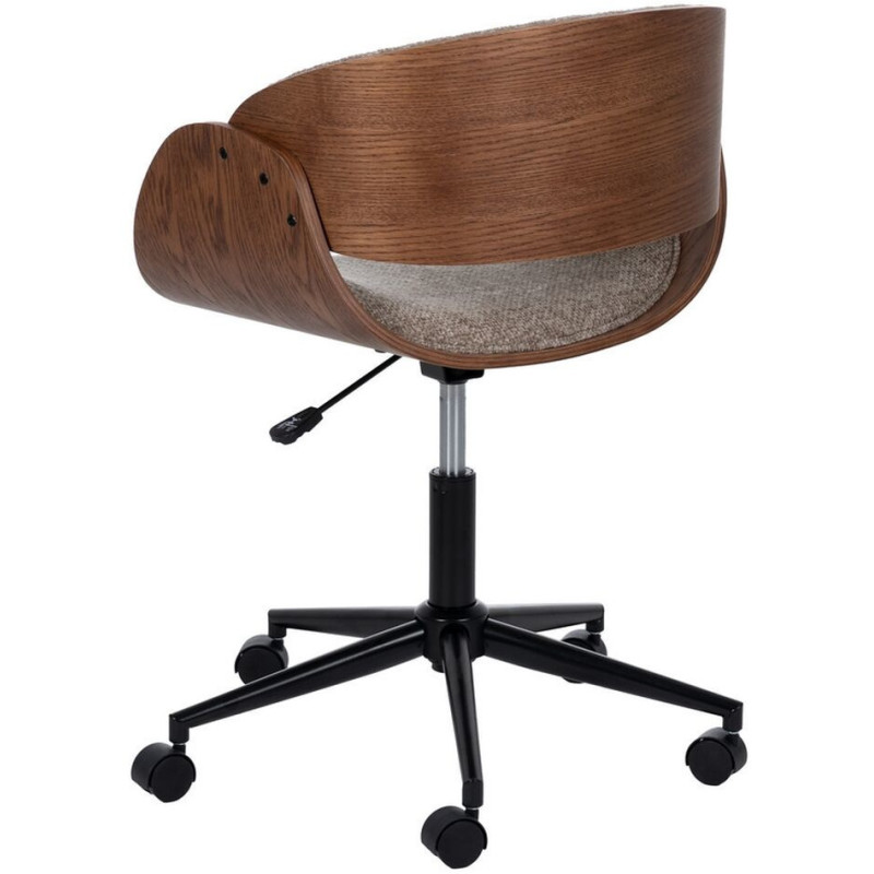 Chaise de bureau moderne à roulettes en Tissu Beige Bois de noyer Marron Métal Noir Yoril - 4
