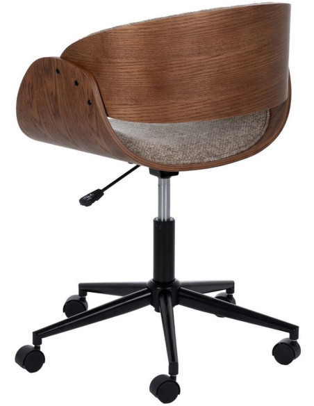 Chaise de bureau moderne à roulettes en Tissu Beige Bois de noyer Marron Métal Noir Yoril - 4
