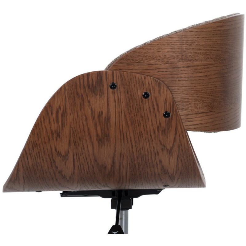 Chaise de bureau moderne à roulettes en Tissu Beige Bois de noyer Marron Métal Noir Yoril - 7