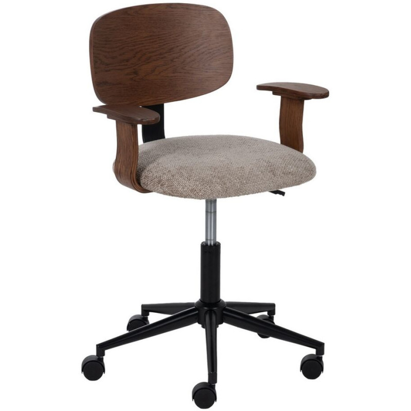 Chaise de bureau design à roulettes en Tissu Beige Bois de chêne Marron Métal Noir Xylos - 1