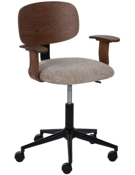 Chaise de bureau design à roulettes en Tissu Beige Bois de chêne Marron Métal Noir Xylos - 1
