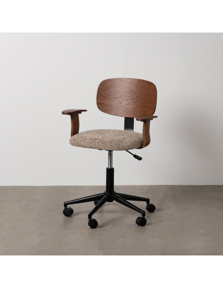 Chaise de bureau design à roulettes en Tissu Beige Bois de chêne Marron Métal Noir Xylos - 2