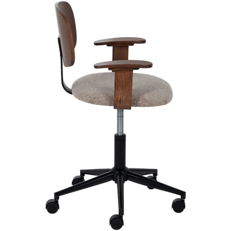 Chaise de bureau design à roulettes en Tissu Beige Bois de chêne Marron Métal Noir Xylos - 3