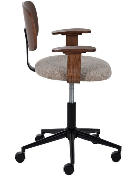 Chaise de bureau design à roulettes en Tissu Beige Bois de chêne Marron Métal Noir Xylos - 3