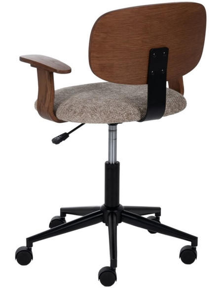 Chaise de bureau design à roulettes en Tissu Beige Bois de chêne Marron Métal Noir Xylos - 4