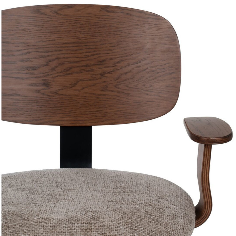 Chaise de bureau design à roulettes en Tissu Beige Bois de chêne Marron Métal Noir Xylos - 5