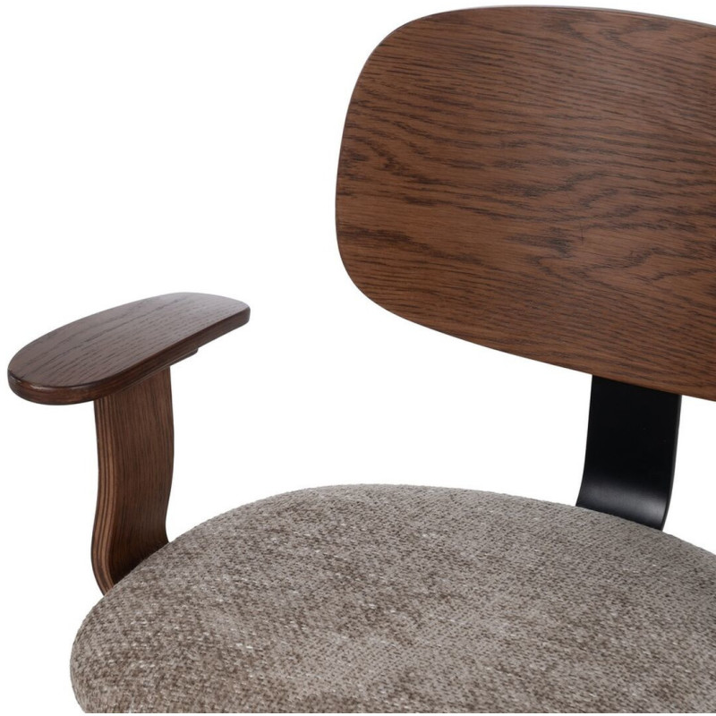 Chaise de bureau design à roulettes en Tissu Beige Bois de chêne Marron Métal Noir Xylos - 6