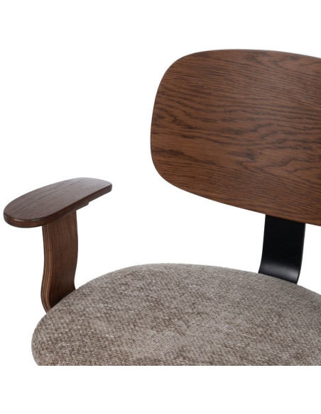 Chaise de bureau design à roulettes en Tissu Beige Bois de chêne Marron Métal Noir Xylos - 6