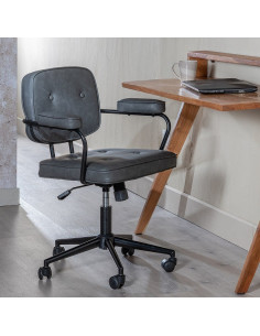 Chaise de bureau sur roulettes en Polyuréthane Noir Métal Noir Alice - 2