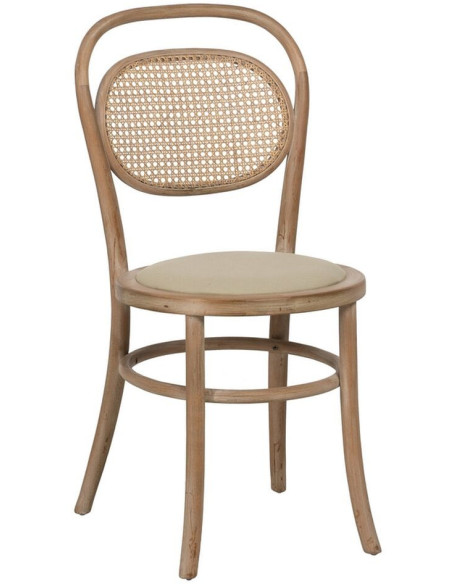 Chaise Bistrot vintage en Bois d'hévéa Rotin Naturel Cannage Beige Ecija - 1