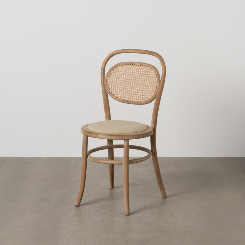 Chaise Bistrot vintage en Bois d'hévéa Rotin Naturel Cannage Beige Ecija - 2