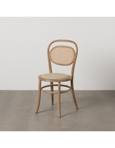Chaise Bistrot vintage en Bois d'hévéa Rotin Naturel Cannage Beige Ecija - 2