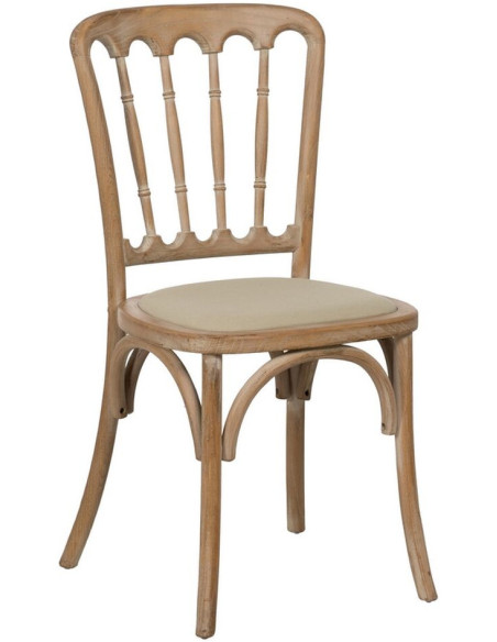 Chaise Bistrot vintage en Bois d'hévéa Naturel Tissu Beige Canar - 1