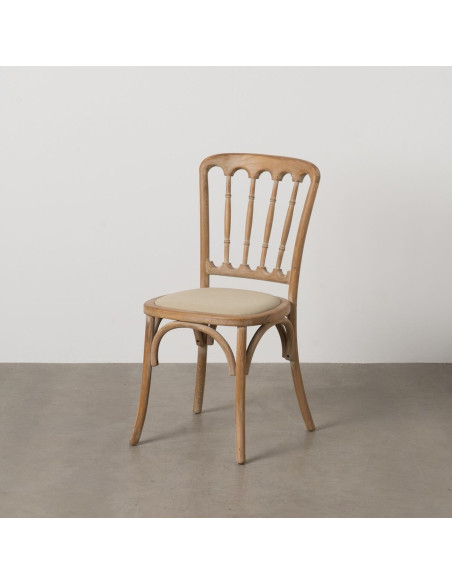Chaise Bistrot vintage en Bois d'hévéa Naturel Tissu Beige Canar - 2