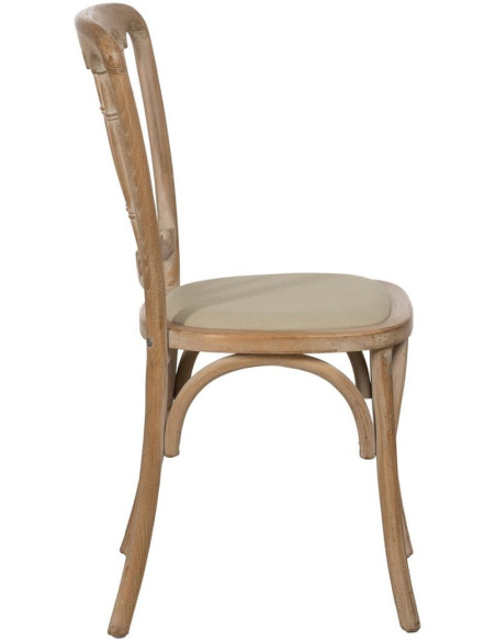 Chaise Bistrot vintage en Bois d'hévéa Naturel Tissu Beige Canar - 3