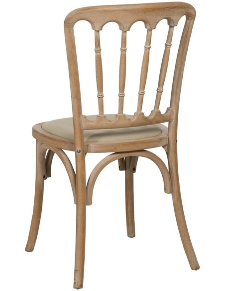 Chaise Bistrot vintage en Bois d'hévéa Naturel Tissu Beige Canar - 4