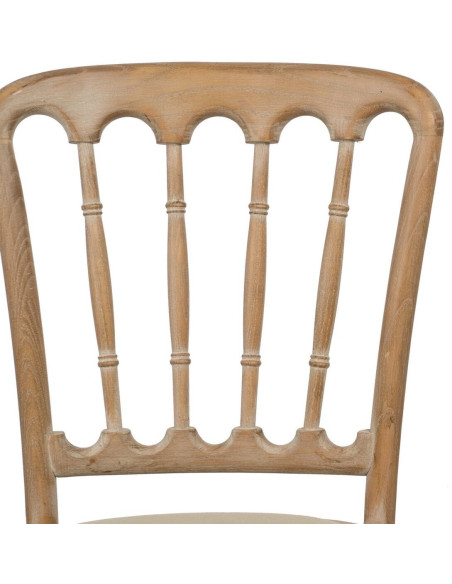 Chaise Bistrot vintage en Bois d'hévéa Naturel Tissu Beige Canar - 5