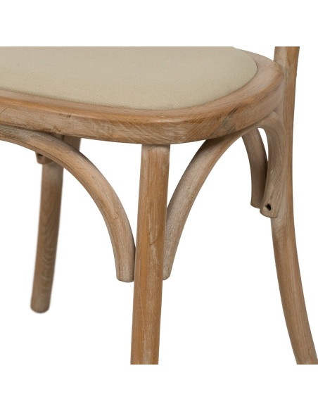Chaise Bistrot vintage en Bois d'hévéa Naturel Tissu Beige Canar - 7