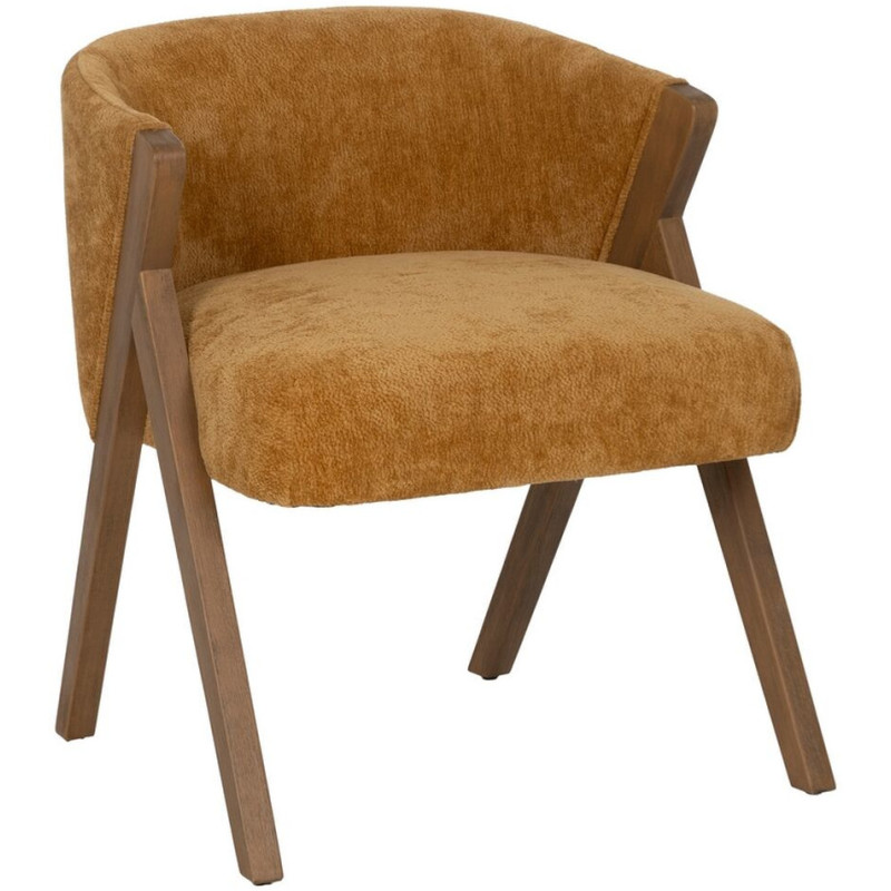 Fauteuil de table Cabriolet bouclette en Tissu Jaune ocre Bouclé Bois de bouleau Naturel Tossa - 1