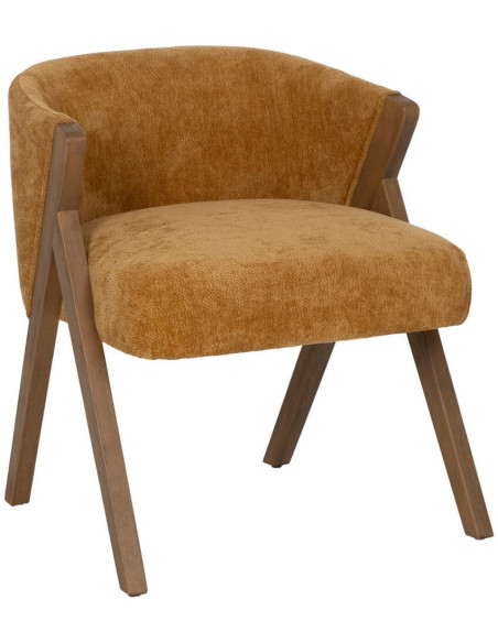 Fauteuil de table Cabriolet bouclette en Tissu Jaune ocre Bouclé Bois de bouleau Naturel Tossa - 1