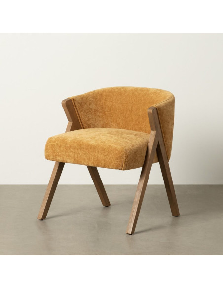 Fauteuil de table Cabriolet bouclette en Tissu Jaune ocre Bouclé Bois de bouleau Naturel Tossa - 2