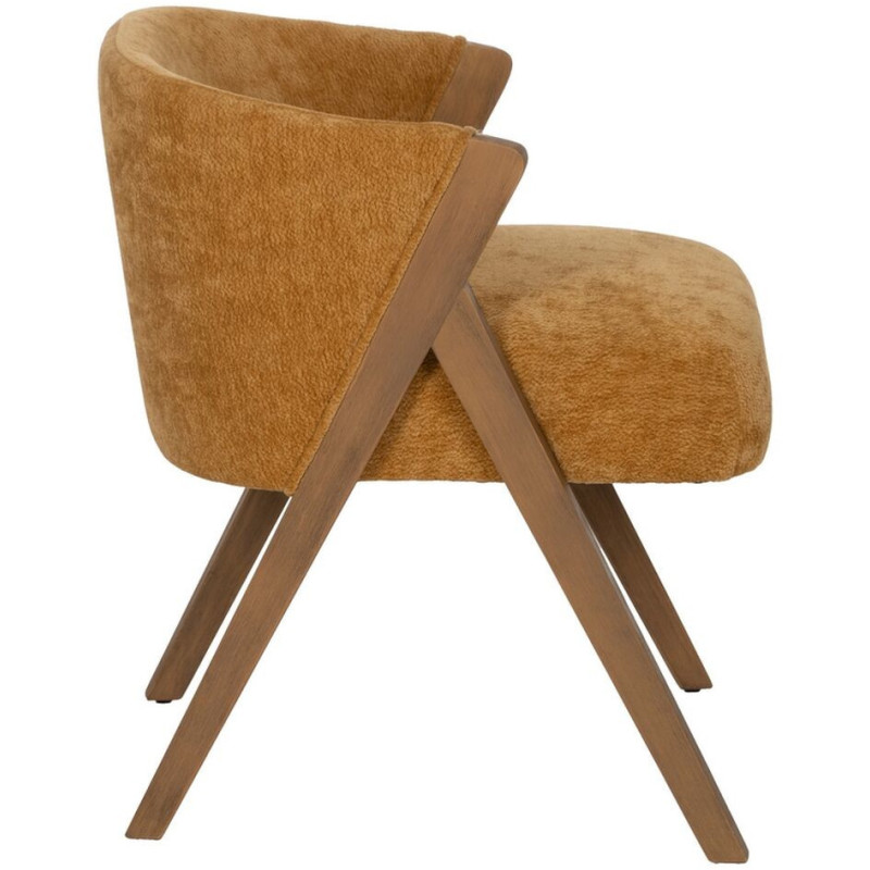 Fauteuil de table Cabriolet bouclette en Tissu Jaune ocre Bouclé Bois de bouleau Naturel Tossa - 3