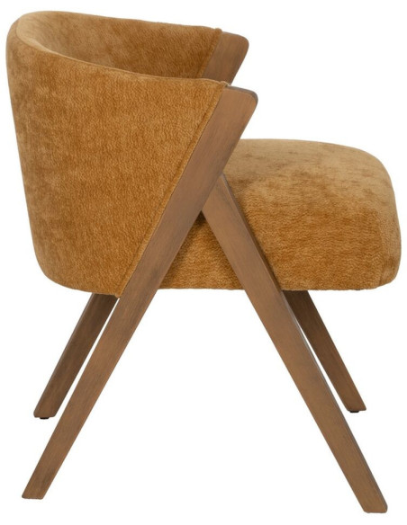 Fauteuil de table Cabriolet bouclette en Tissu Jaune ocre Bouclé Bois de bouleau Naturel Tossa - 3