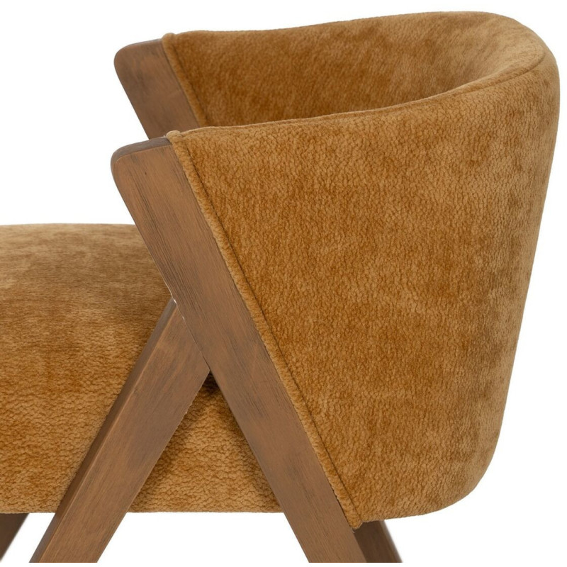 Fauteuil de table Cabriolet bouclette en Tissu Jaune ocre Bouclé Bois de bouleau Naturel Tossa - 7