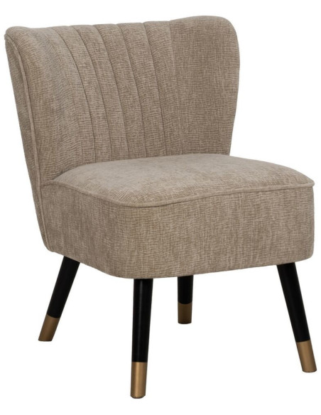 Fauteuil moderne bas en Tissu Beige Bois Noir Doré Altea - 1