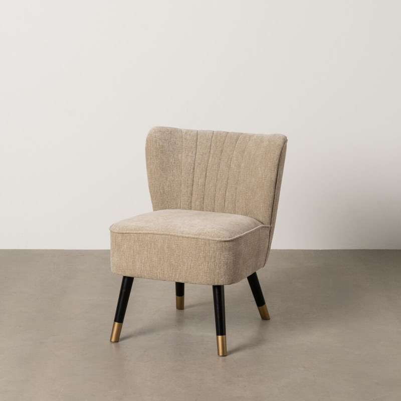 Fauteuil moderne bas en Tissu Beige Bois Noir Doré Altea - 2