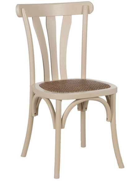 Chaise Bistrot vintage en Bois d'orme Blanc crème Rotin Naturel Cazorla - 1