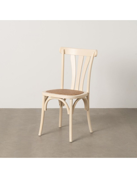 Chaise Bistrot vintage en Bois d'orme Blanc crème Rotin Naturel Cazorla - 2