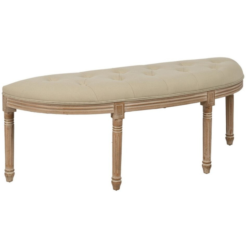 Grande Banquette demi lune 2 places en Tissu Beige Capitonné Bois d'hévéa Naturel Taramundi - 1