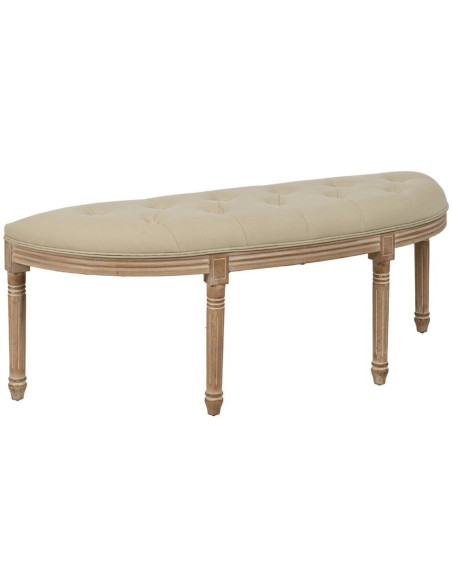 Grande Banquette demi lune 2 places en Tissu Beige Capitonné Bois d'hévéa Naturel Taramundi - 1