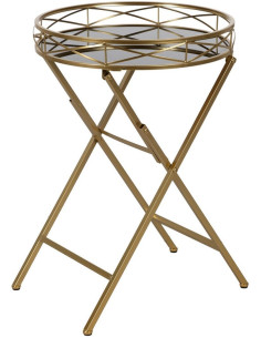 Table d'appoint moderne chic Ronde en Métal Doré Verre Noir Calpe - 1