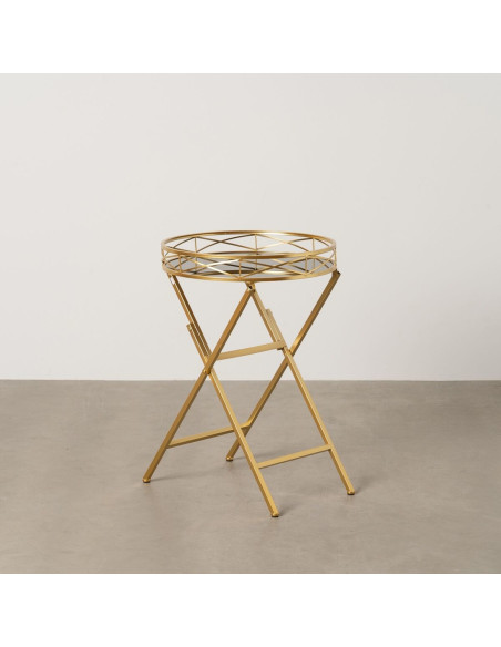 Table d'appoint moderne chic Ronde en Métal Doré Verre Noir Calpe - 2